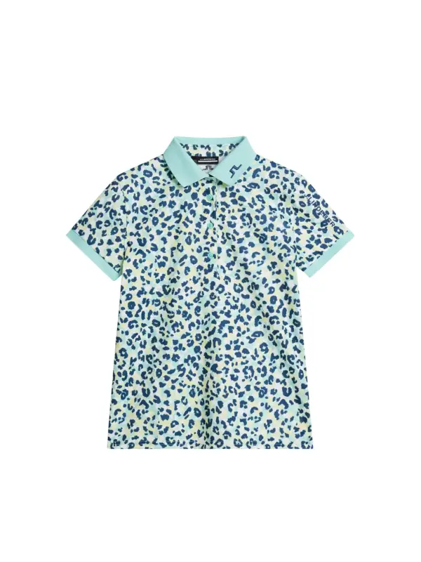 J.Lindeberg Tour Tech Print Polo Leopard Aruba Blue - Imagen 4